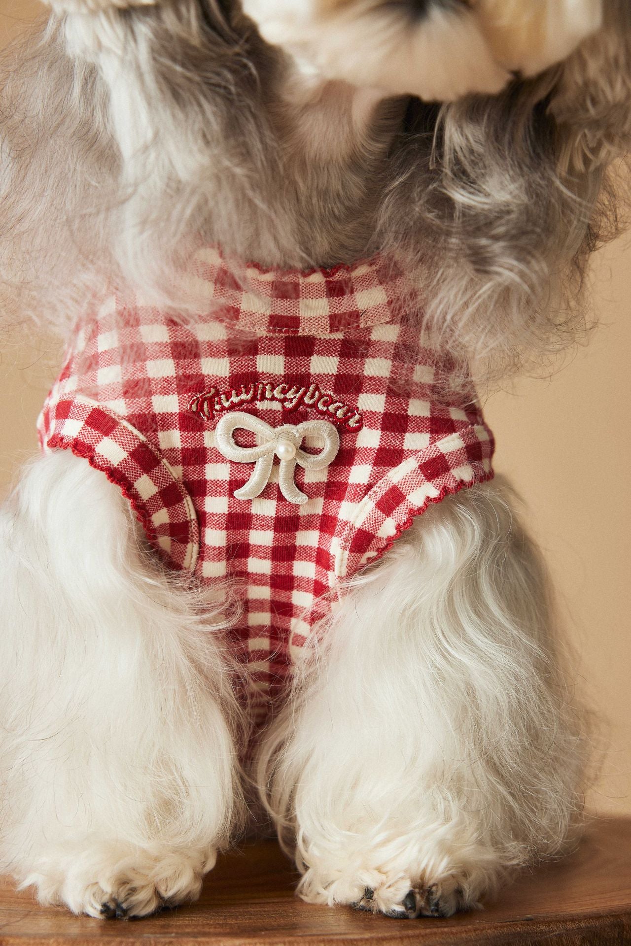 Red Gingham Dog Dress with Bow – Cute Checkered Outfit for Small Dogs