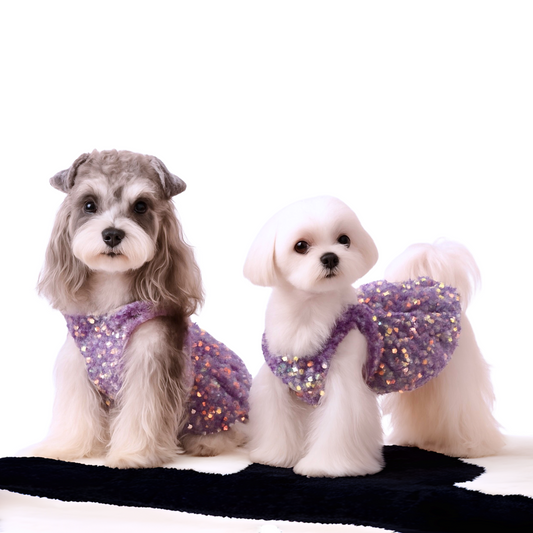 Purple Velvet Blingbling Sequin Pet Dress for Small and Medium Dogs, Queen Princess Outfit for Wedding, Party, Birthday, Holiday and Special Occasions (XS-XXL)
