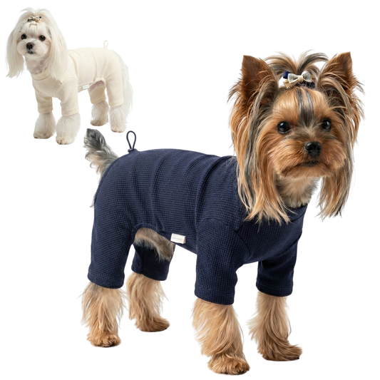 Dog Jumpsuit Cozy Winter Warm Four-Leg Outfit Waffle Knit Cotton Blend Soft Breathable Base Layer for Small and Medium Dogs Ropa para Perros Invierno