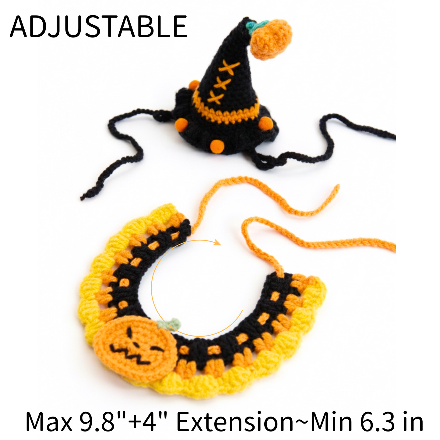 Halloween Pet Costume Set – Handmade Crochet Witch Hat and Collar with Spider Charm, Halloween Dog Cat Outfit Accessories for Party & Dress Up
