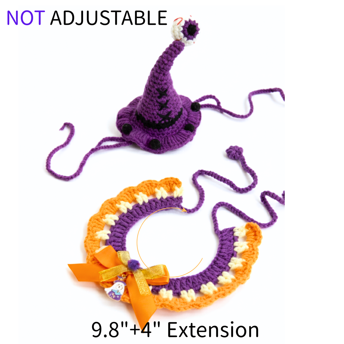 Halloween Pet Costume Set – Handmade Crochet Witch Hat and Collar with Spider Charm, Halloween Dog Cat Outfit Accessories for Party & Dress Up