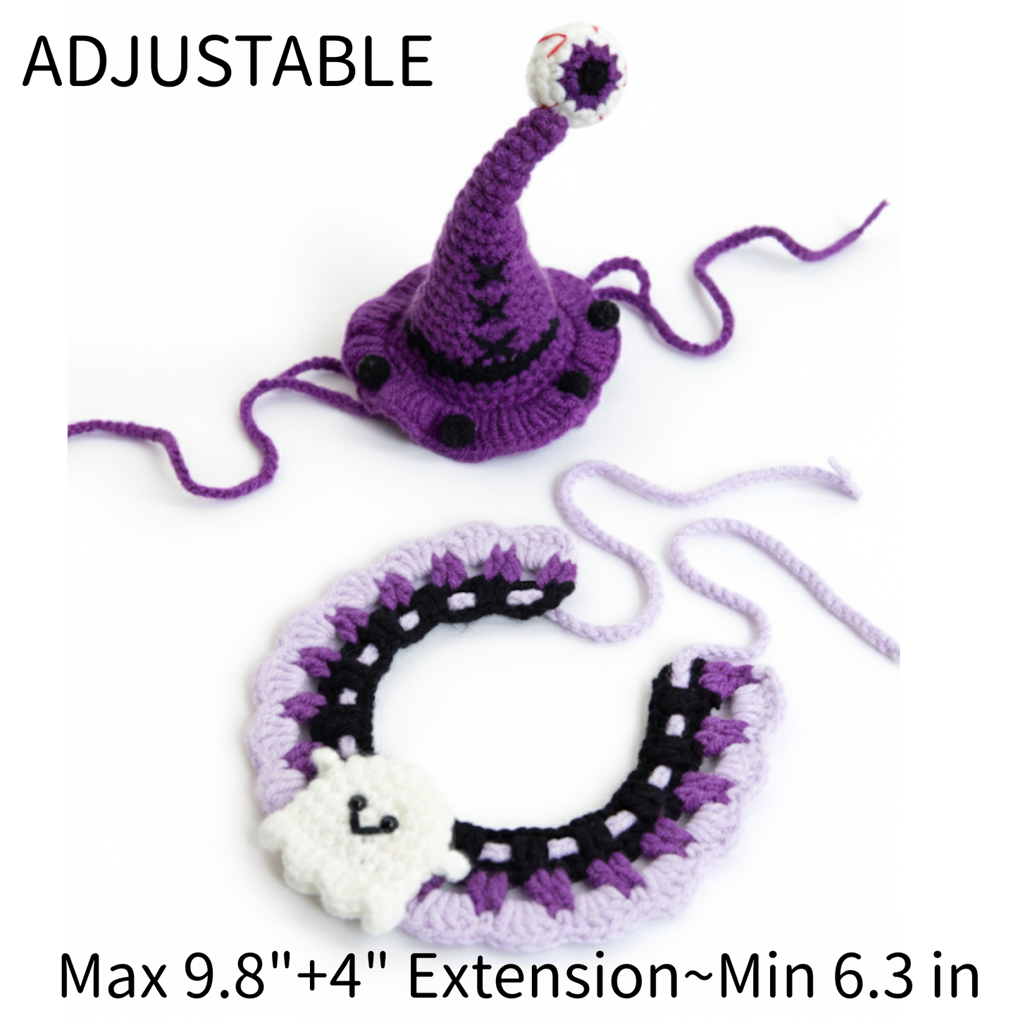Halloween Pet Costume Set – Handmade Crochet Witch Hat and Collar with Spider Charm, Halloween Dog Cat Outfit Accessories for Party & Dress Up