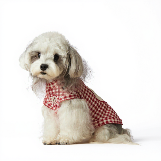 Red Gingham Dog Dress with Bow – Cute Checkered Outfit for Small Dogs